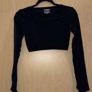 SHEIN Black Ribbed Long Sleeve Crop Top